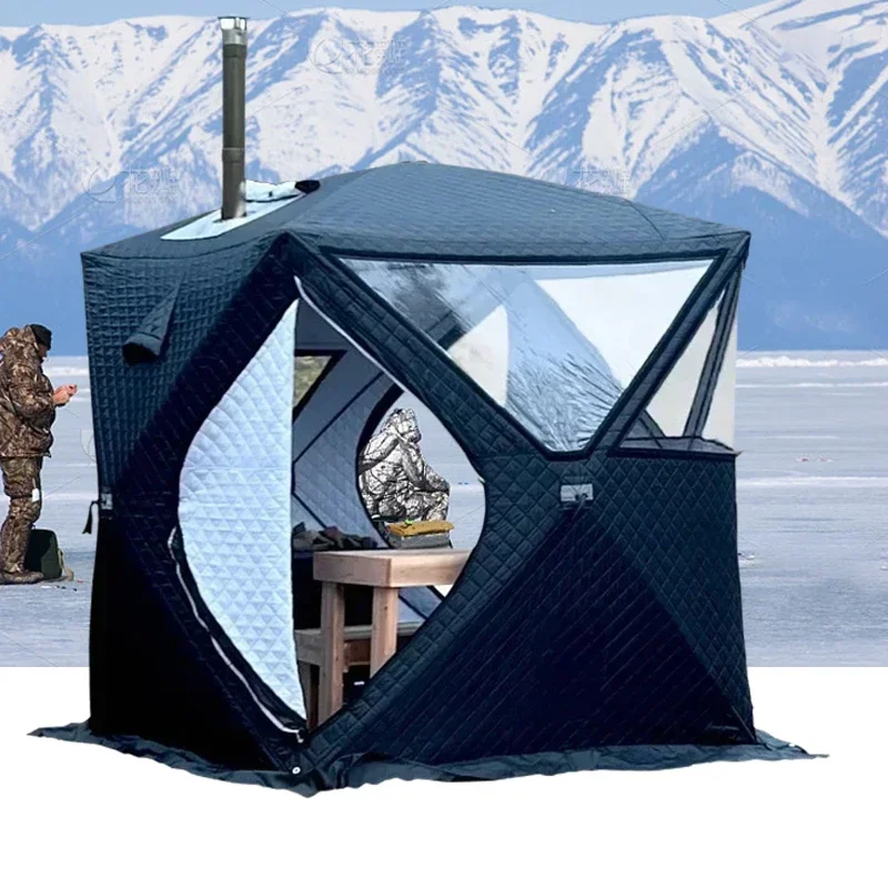 Tienda de Sauna para acampar al aire libre para 3-4 personas, 4 estaciones, tienda de campaña automática gruesa para pesca en hielo en invierno, ventana/agujero para camino, coche portátil