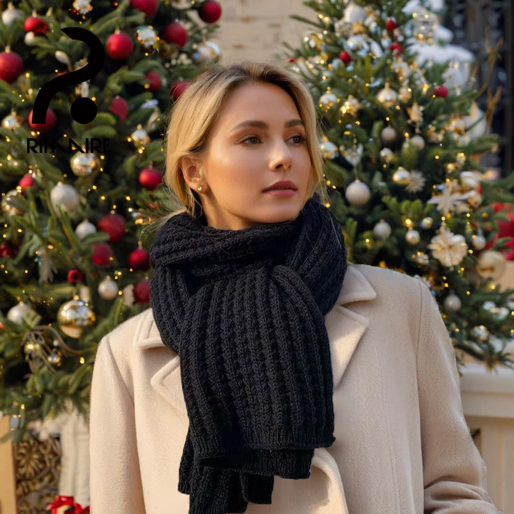 

RIMAIRE Autumn and Winter Knitted Warm Scarf Pure Color Hijabs for Women Fashion Soft and Comfortable Scarves 180*30cm Scarf