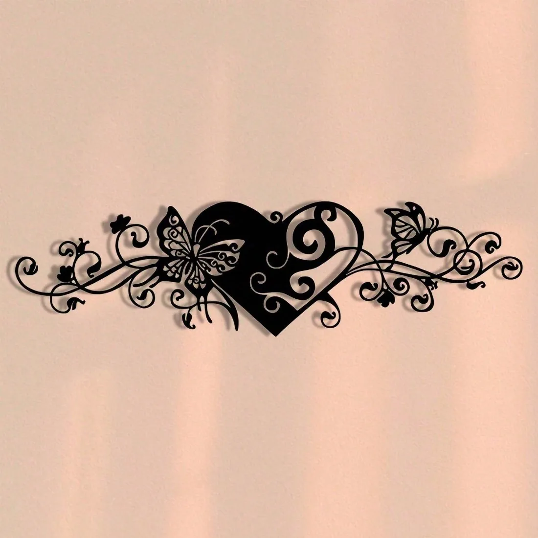 Minimalist 2D Metal Wall Art, Waterproof Rustproof Heart Butterfly Floral Decor for Living Room Bedroom, Indoor Outdoor
