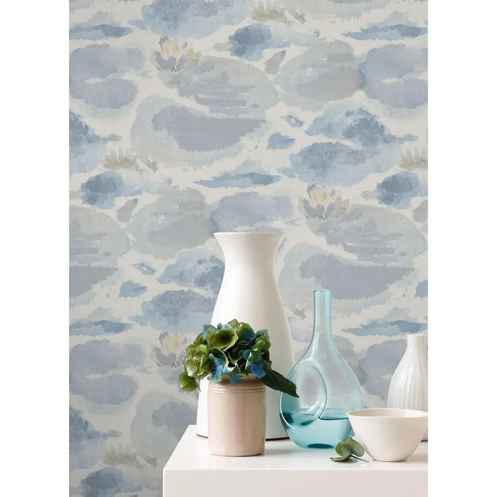 

Water Lily Blue Peel and Stick Wallpaper, NUS6419