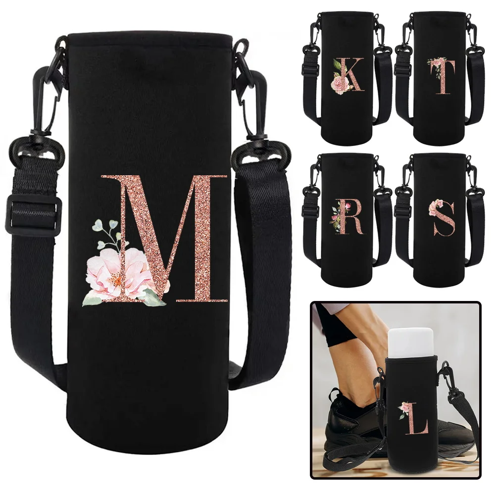 Outdoor Water Cup Cover Glass Bottle Insulation Cover Bag Adjustable Shoulder Strap Camping Accessories Rose Gold Series