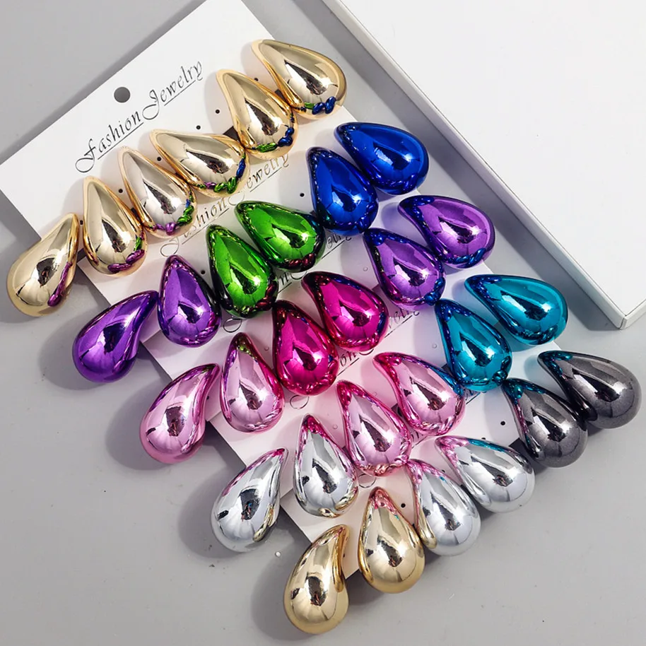 Extra Large 3pair Acrylic Chunky Waterdrop Earring Dupes for Women Metallic Color Teardrop Y2K Earring Hoops Jewelry Lightweight