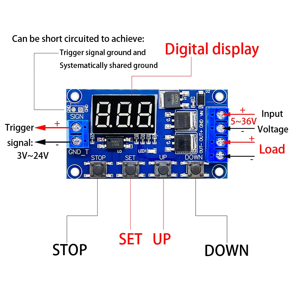 Ciclo de Automação Delay Timer, Controle Off Switch, Delay Time Relay, Suporte Micro USB, Display LED, 5V, DC 6-30V, 6V, 9V, 12V, 24V
