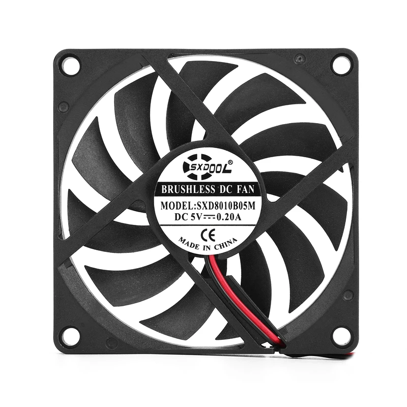 SXDOOL-Slim Brushless DC Cooling Fan, Computador Case Cooler, PC CPU, 80mm, 10mm, 80x80x10mm, 8cm, 5V, 8010, 2PIN, bola dupla, 2 PCes