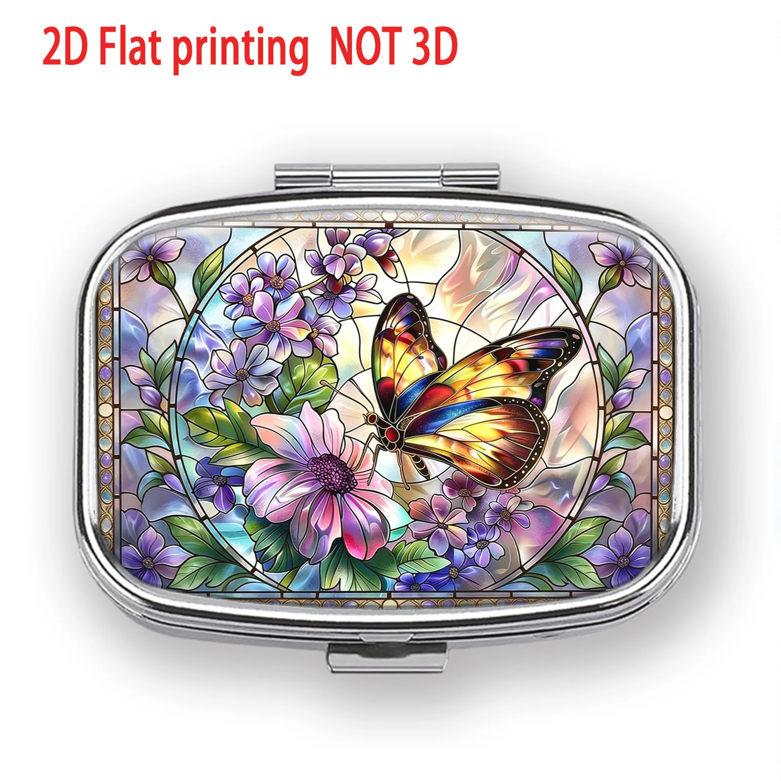 Single piece, flat print, purple blooming floral stained glass style – pastoral dreamland floral pattern, boxed. Portable small accessory box, suitable for daily use, the small box can store commonly used medicines, with flat printing