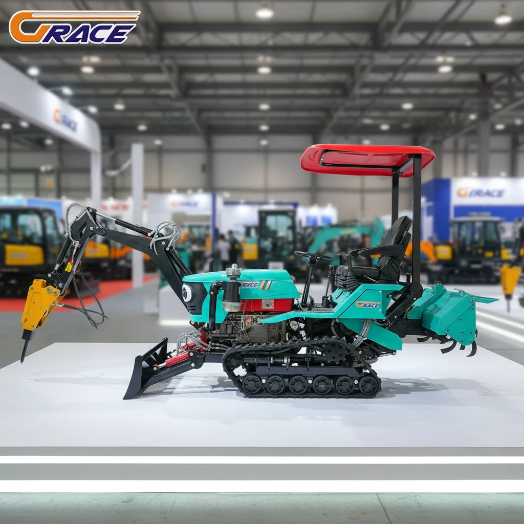 

Customize Mini Crawler Tractor With Rotary Tiller Ditching Backfill Bulldozer Attachment