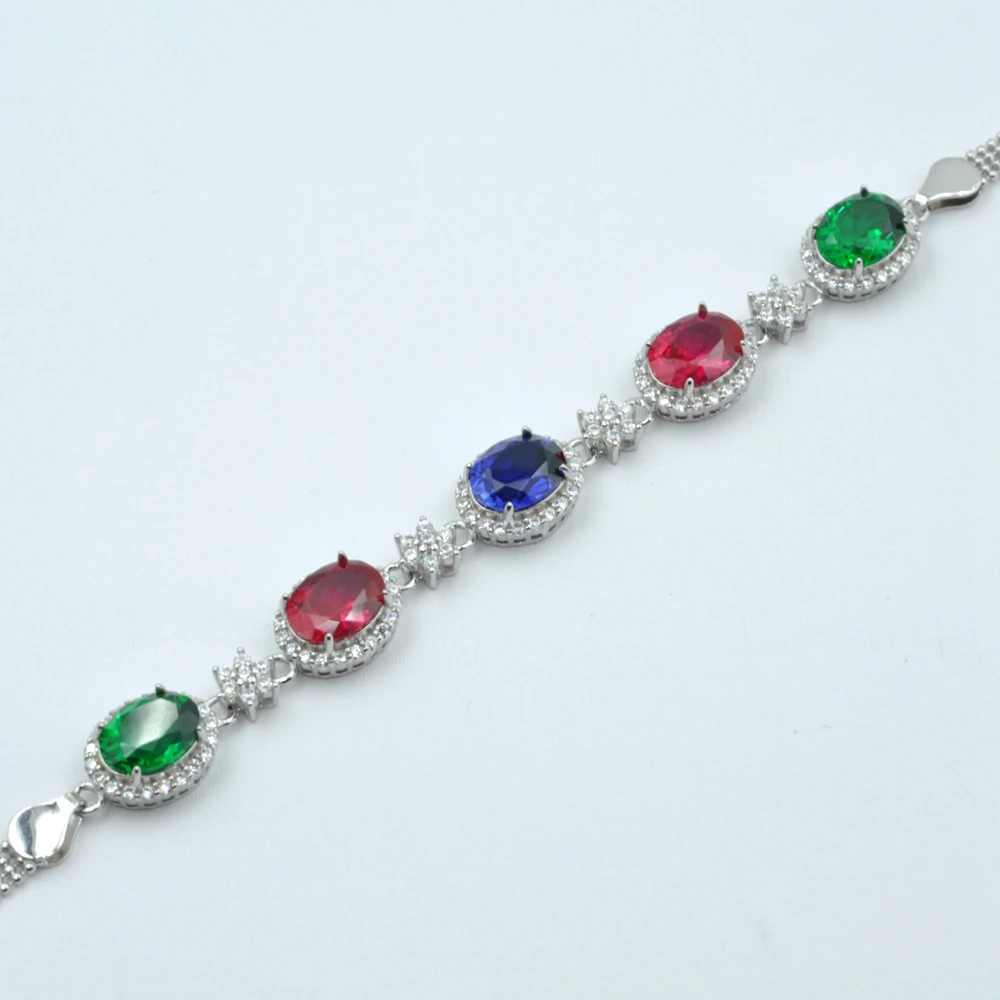 SEMNI Total About 10.0ct 7*9mm Oval Cut Sapphire Emerald Ruby Gem Bracelet for Women Grils 925 Sterling Silver Bangle Pulseras