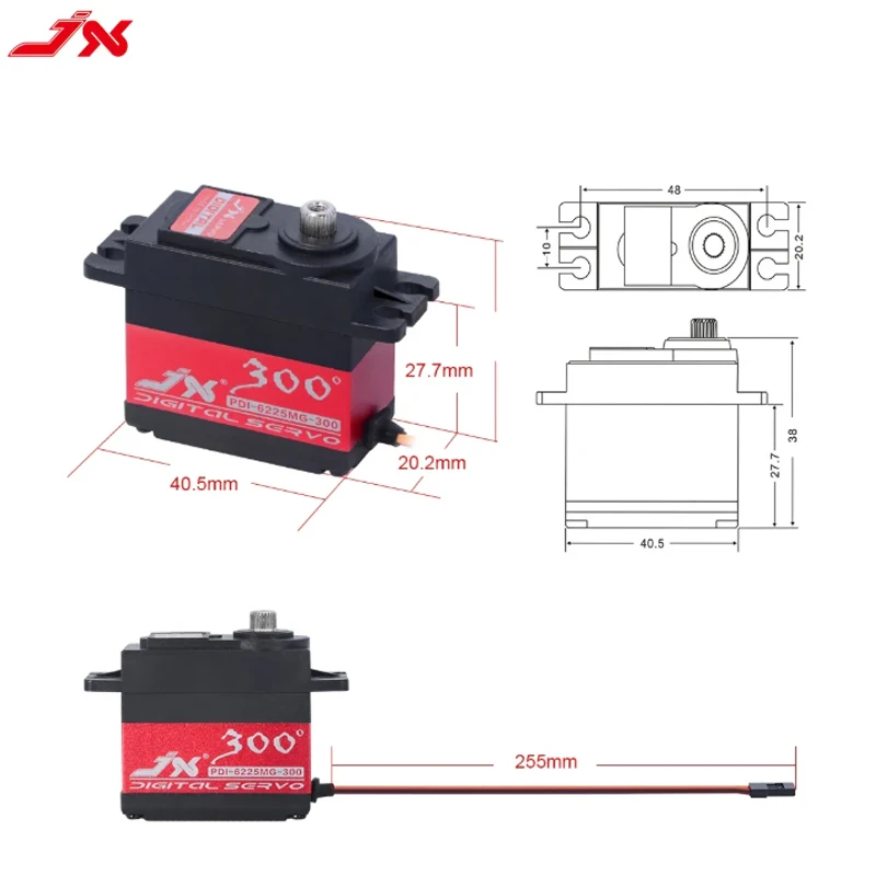 JX PDI-6225MG-300° 300 Degree 62g 25kg 4.8-6V 0.21Sec High Precision Metal Gear Digital Servo for RC Cars Robot Arm Aircraft