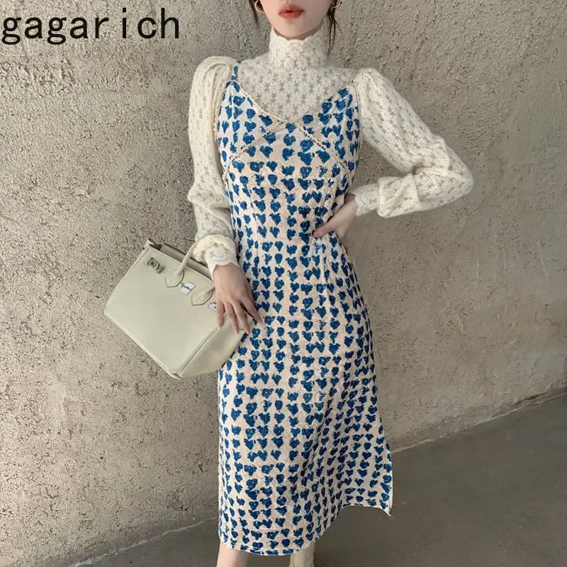 

Gagarich Fashion Celebrity Wear Slip Dresses Ins Fairy Thin Suits Women Autumn Two-piece Foreign Undershirts Versatile Clothing