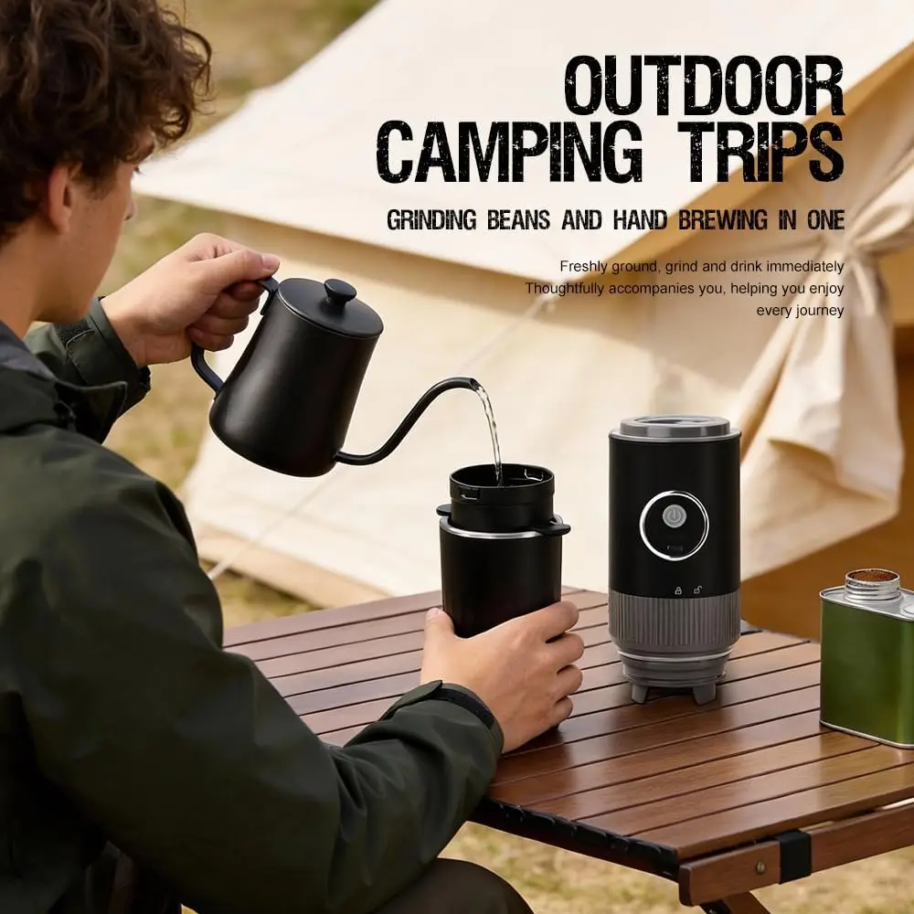 Portable Manual Coffee Brewing Set, USB Rechar  able Coffee Grinder with Stainless Steel Conical Dripper Filter Combo, M