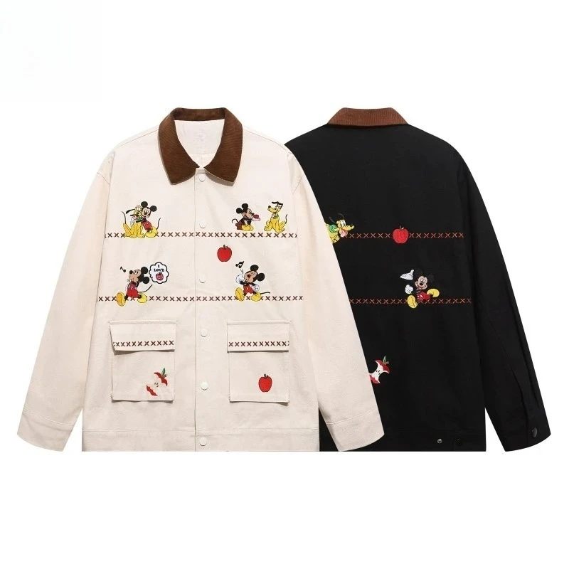 

Disney American Retro Cartoon Embroidery Corduroy Lapel Jacket Unisex Fall Winter Loose Casual Jackets Coats