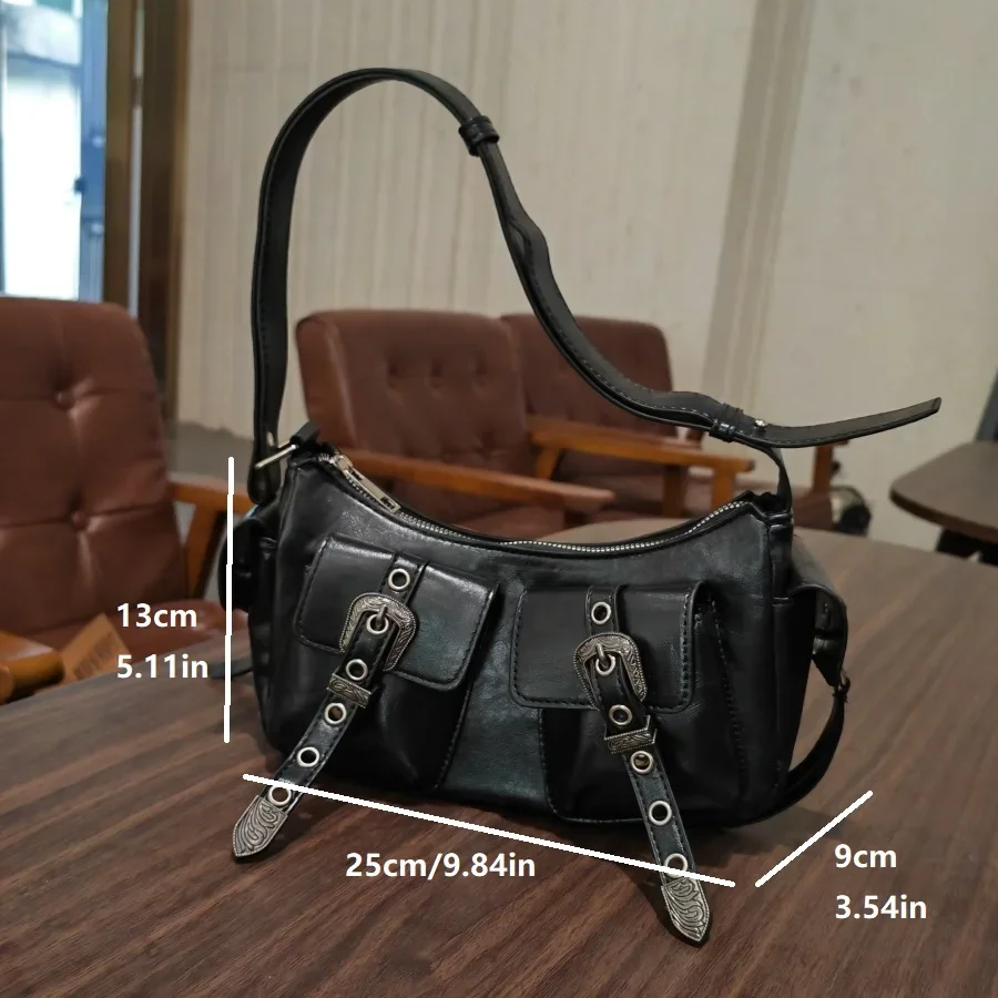 Damska torba na ramię ze skóry PU z regulowanym paskiem Vintage Crossbody Bag Multi-Pocket Messenger Bag for Traveling Shopping Commuting