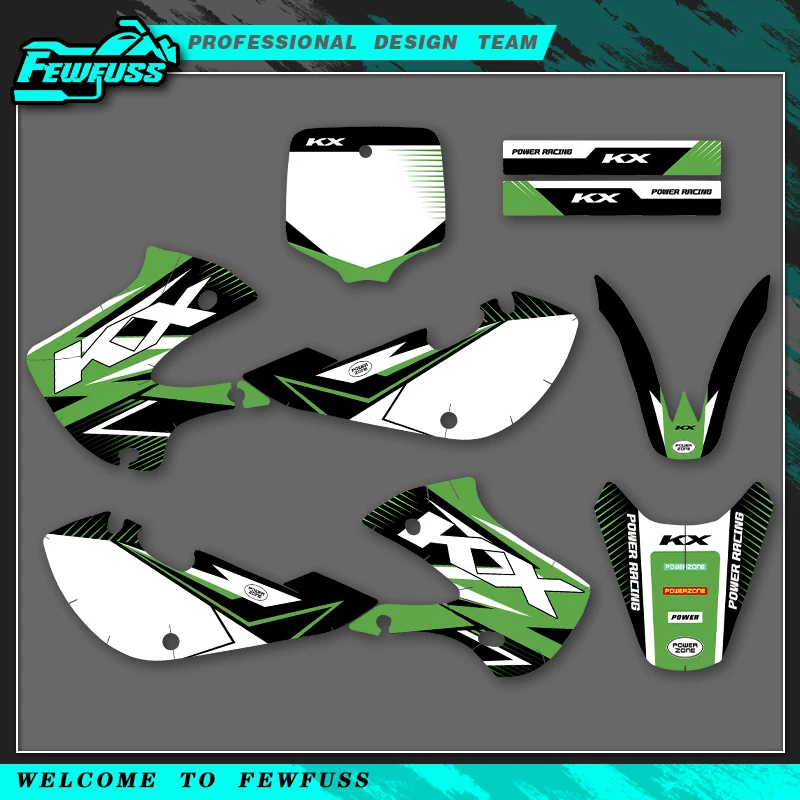 

Fewfuss For KAWASAKI KX65 KX 65 2000-2021 Full Graphics Decals Stickers Motorcycle Background Custom Number Name