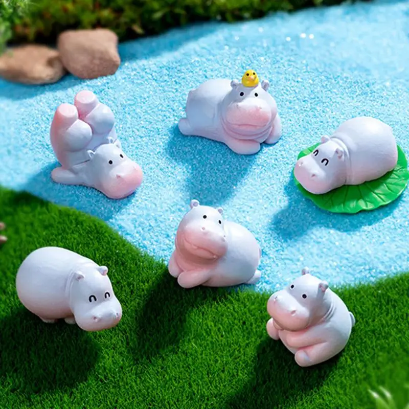 Cute Hippo Figurines Mini Dashboard Ornament Tiny Hippopotamus Figurines Cartoon Animal Art Crafts Miniature Home Decoration