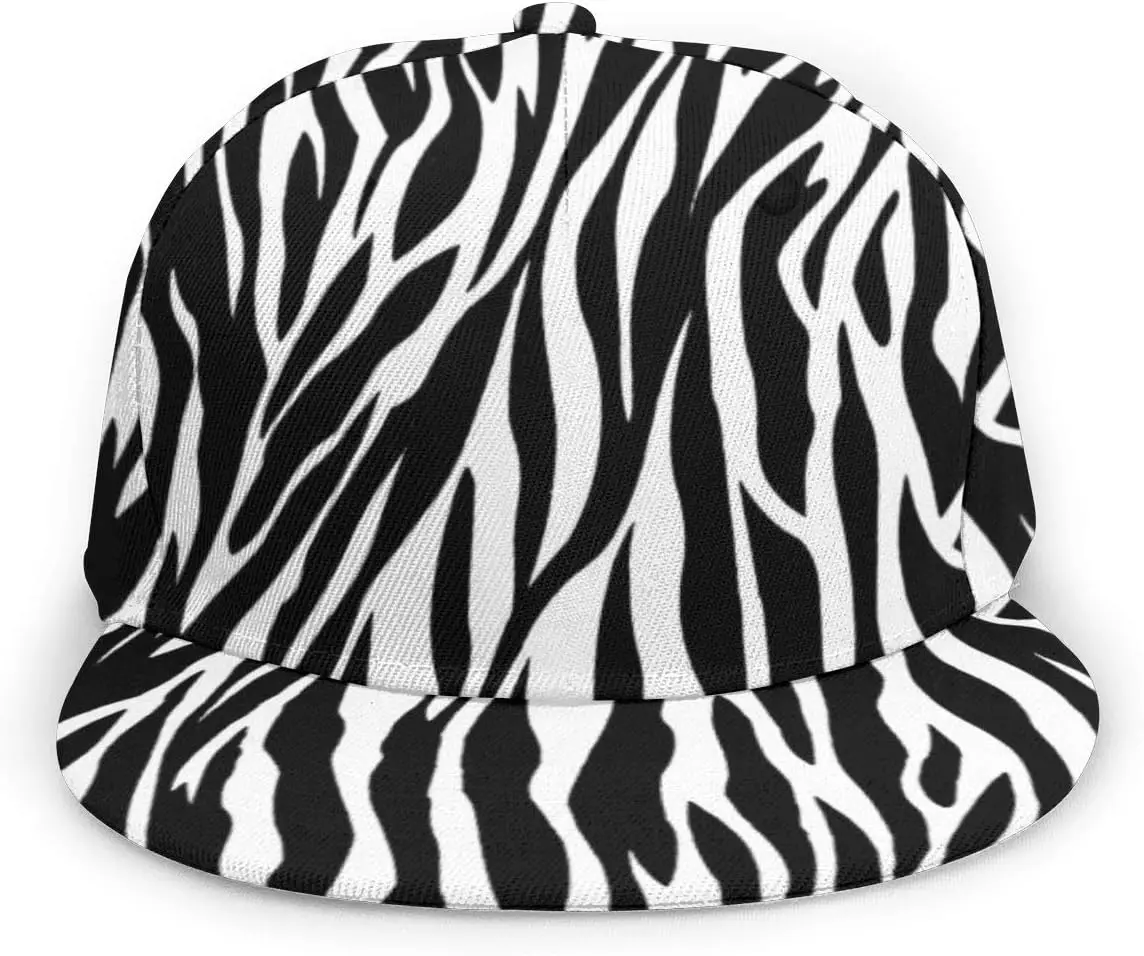 Baseball Cap Men Women - Animal Skins Zebra Print Adjustable 3D Printed Snapback Flat Bill Hip Hop Hat