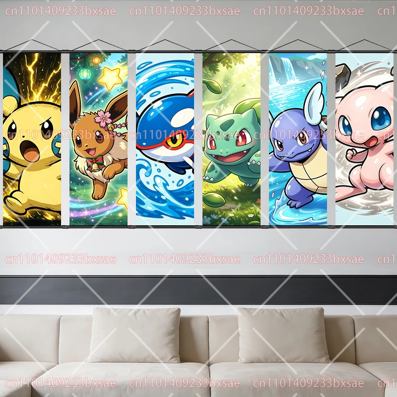 

Pokémon Scroll Painting Eevee Squirtle Bulbasaur Charizard Pikachu Children's Room Decor Anime Poster Friends Classmates Gifts