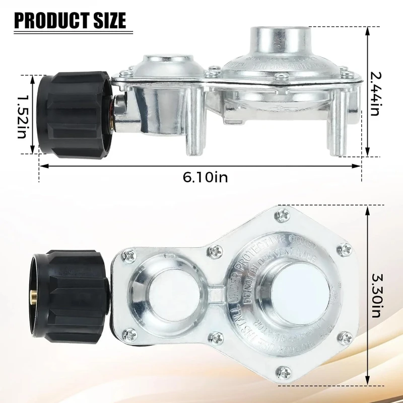

Подходит для баллонов с пропаном 5-40 фунтов, двухступенчатый регулятор пропана с внутренней резьбой QCC-1/тип 1 и 3/8 дюйма NPT для фургонов, походная плита, газового гриля, обогревателя