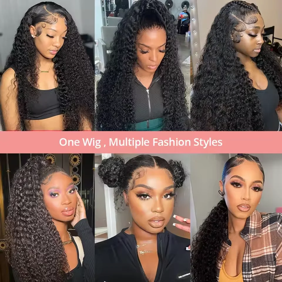 13x6 HD Transparent Deep Wave Frontal Wig 250 Density 13x4 Lace Front Human Hair Wig Brazilian 30 40 Inch Curly Wigs For Women image 5