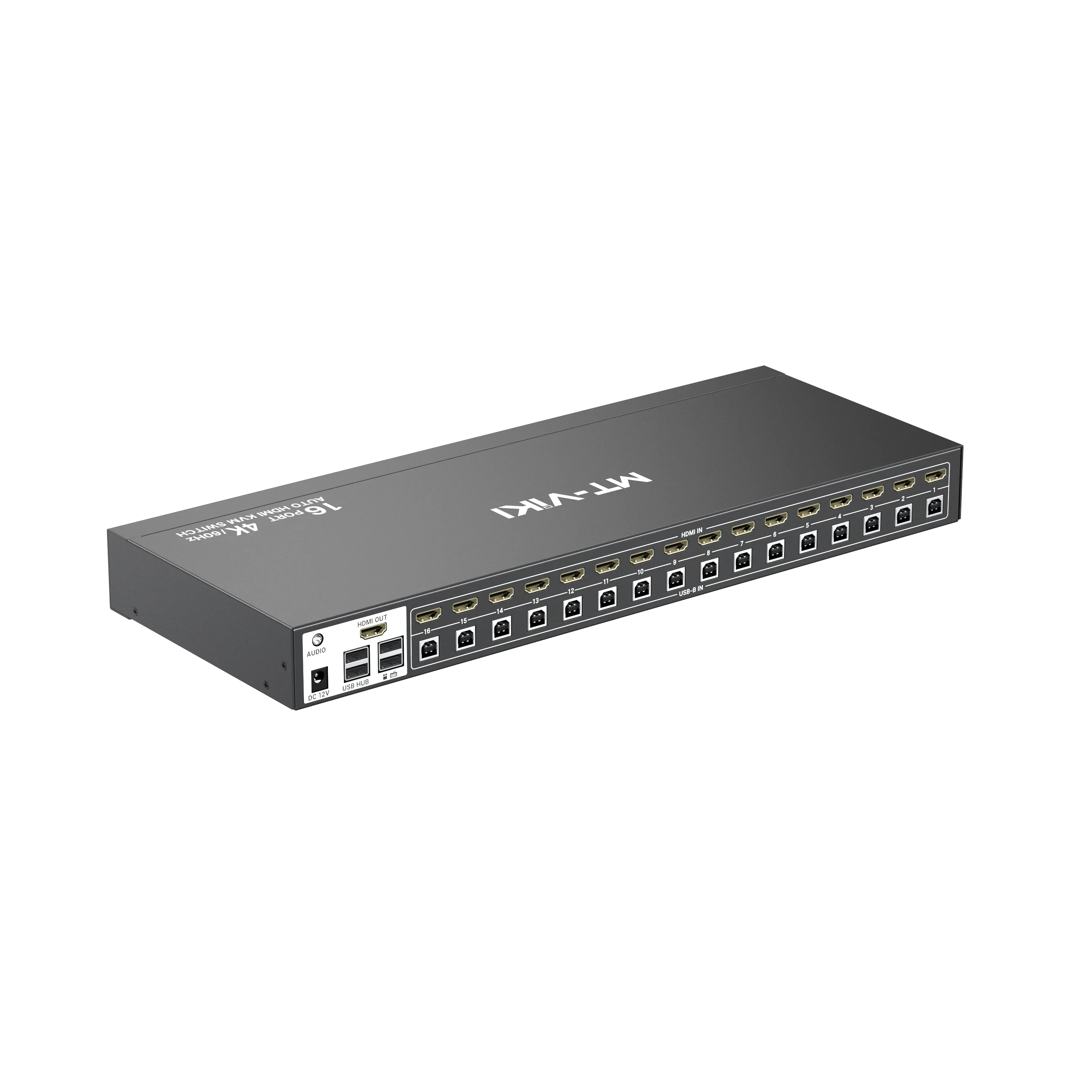 2025 MT-VIKI 4K@60Hz 16 Port KVM Switch HDMI W/3.5mm Audio 1U Rack Mount KVM Switcher, Support Button/Hotkey/IR Remote Switch