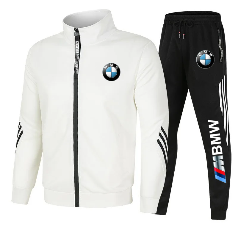 BMW lente en herfst nieuwe heren casual sportkleding rits jas + broek 2-delig gestreept hoogwaardig sportkledingpak