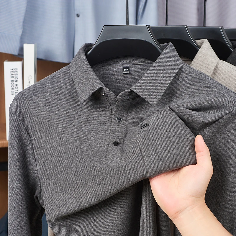 

New Season Men's Long Sleeve Polo Shirt Lapel Chest Pocket Thermal T-shirt Autumn Soft Comfortable Business Casual Cool Menswear