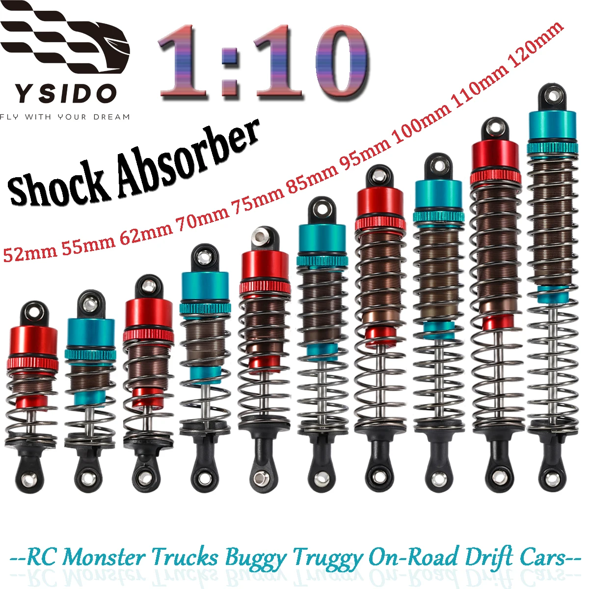 

4 шт. аксессуары для радиоуправляемых автомобилей, масляный металлический амортизатор 52 мм-120 мм для 1/10 осевого SCX10 Tamiya RC On-Road Buggy Drift Racing Car