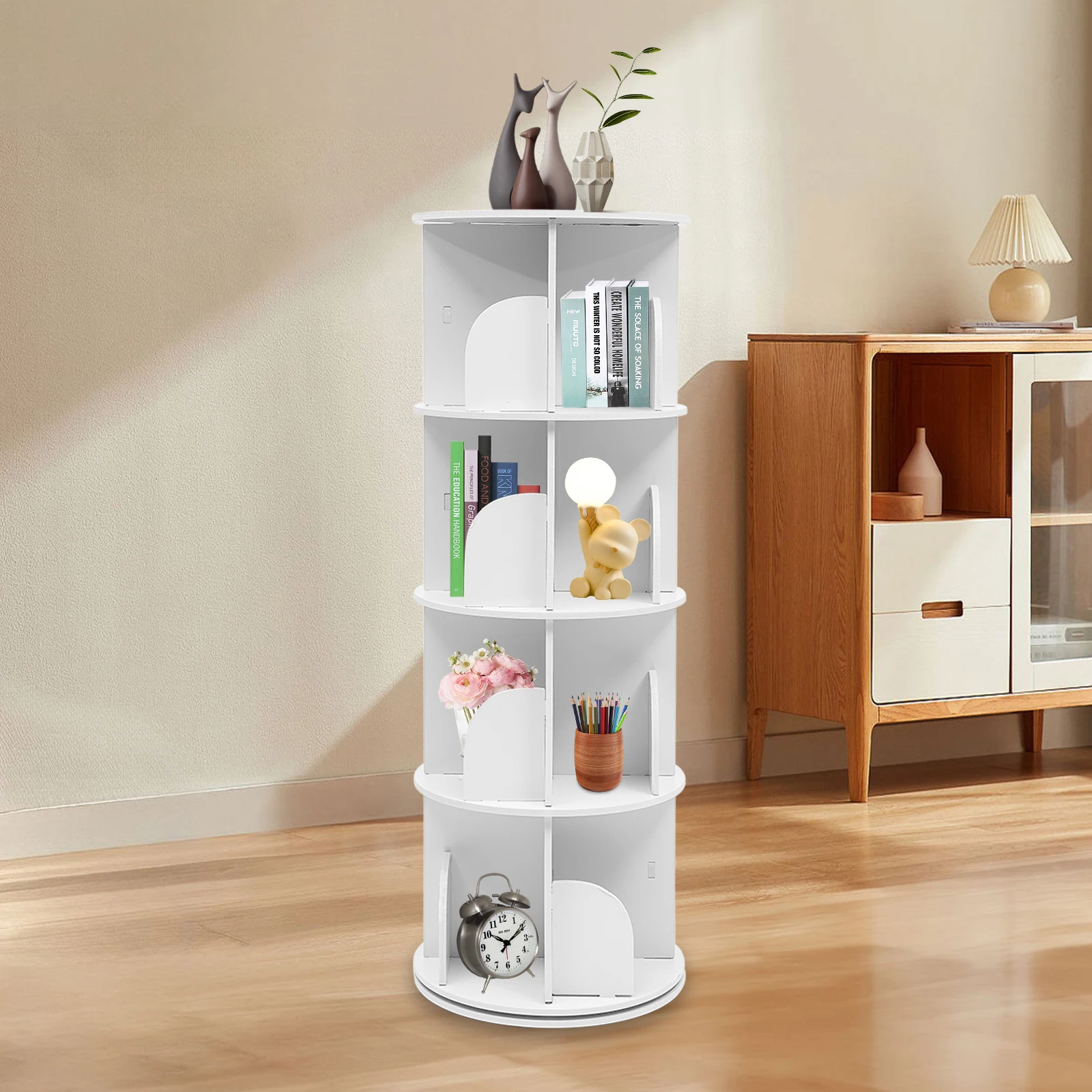 

4 Tier Rotating Bookshelf 360 Bookcase Freestanding Storage Shelf Display Rack