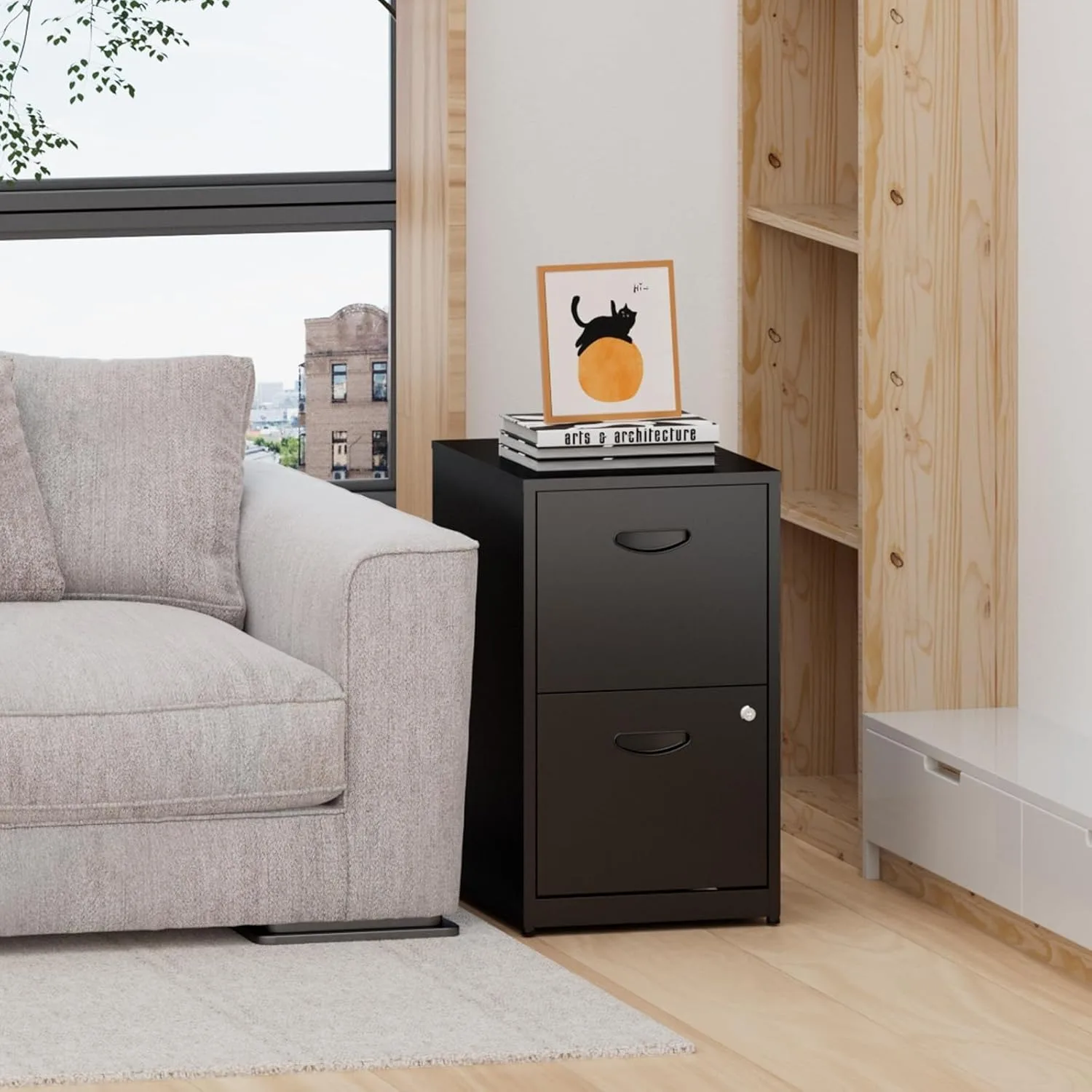 2 Drawer File Cabinet with Lock,Black Small Filing Cabinet for Home Office,Metal Vertical File Under Desk Cabinets for A4/Letter