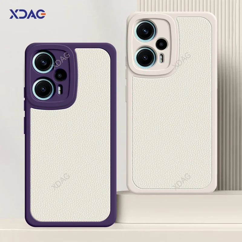 

Luxury Lambskin Leather Phone Case for Xiaomi Poco F5 Pro PocoF5 F5Pro 5G Lens Protection Litchi Texture Soft Back Cover Housing