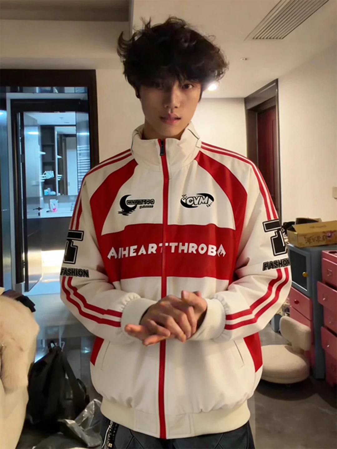 

Утепленная мужская куртка Warmth Racing в стиле High Street: мотоциклетное хлопковое пальто с цветными вставками и воротником, зимняя верхняя одежда