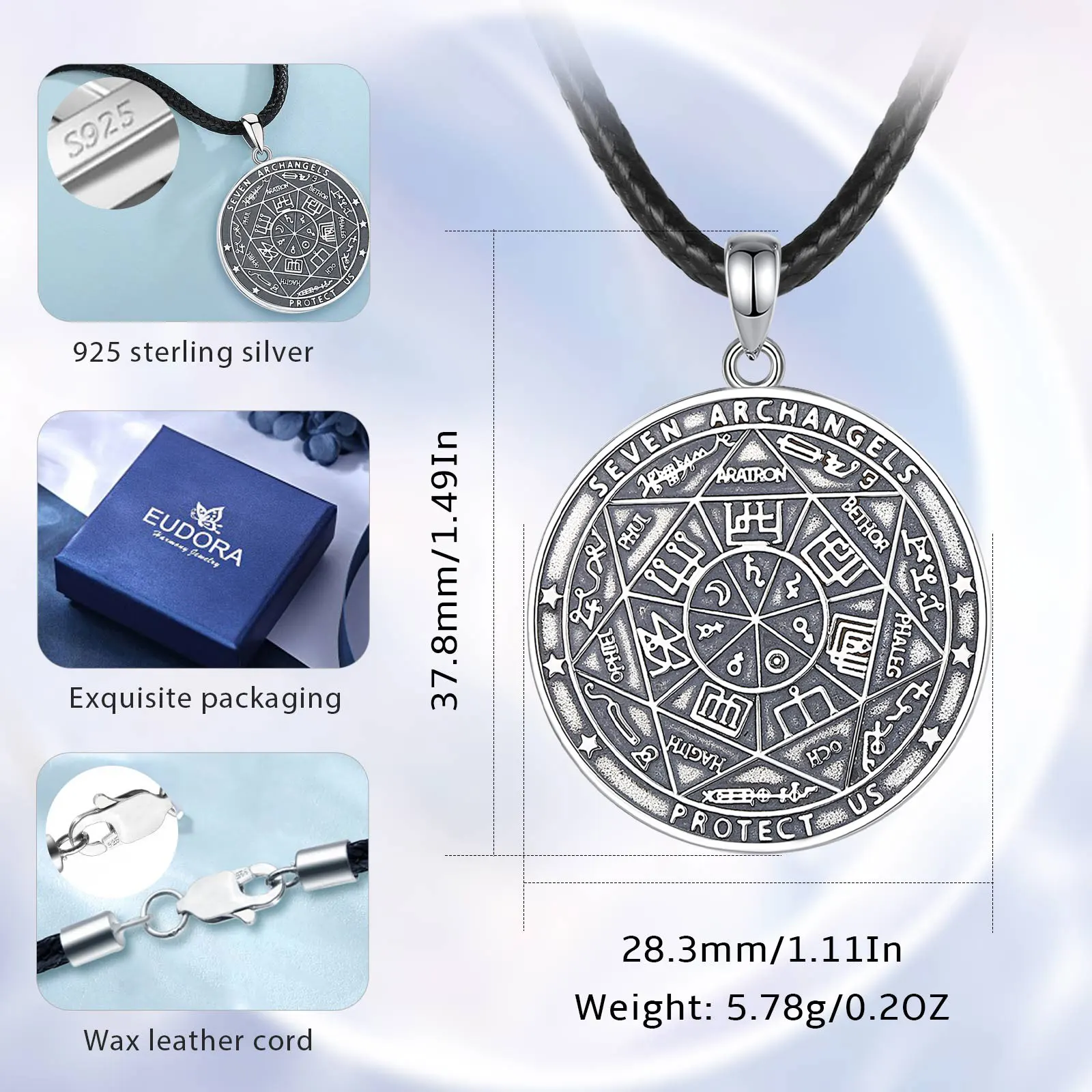 Eudora 925 Sterling Silver Seven Archangels Amulet Necklace Rune Summon Magic Circle Pendant Religion Jewelry for Man Women Gift