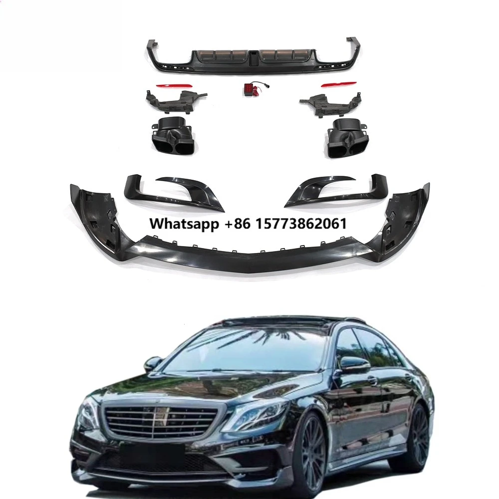 

S Class W222 Genuine S63 S65 B700 Style Body Kit 2014Y~2017Y Front Lip Fog Light Covers Rear Diffuser With Tips Upgrade Parts
