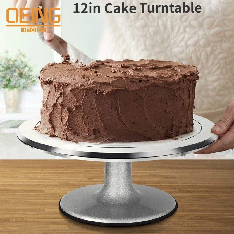 

12 Inch Aluminum Cake Decorating Turntable Professional Non-slip Rotating Cake Stand for Home Cake Decorating Supplies