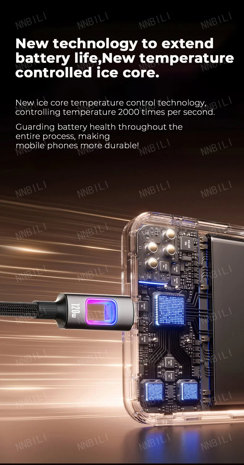 NNBILI Dual Type C 120W USB A to Type C Fast Charging Data Cord Type-C Quick Charging for Huawei MacBook iPad iPhone 18 17 Honor