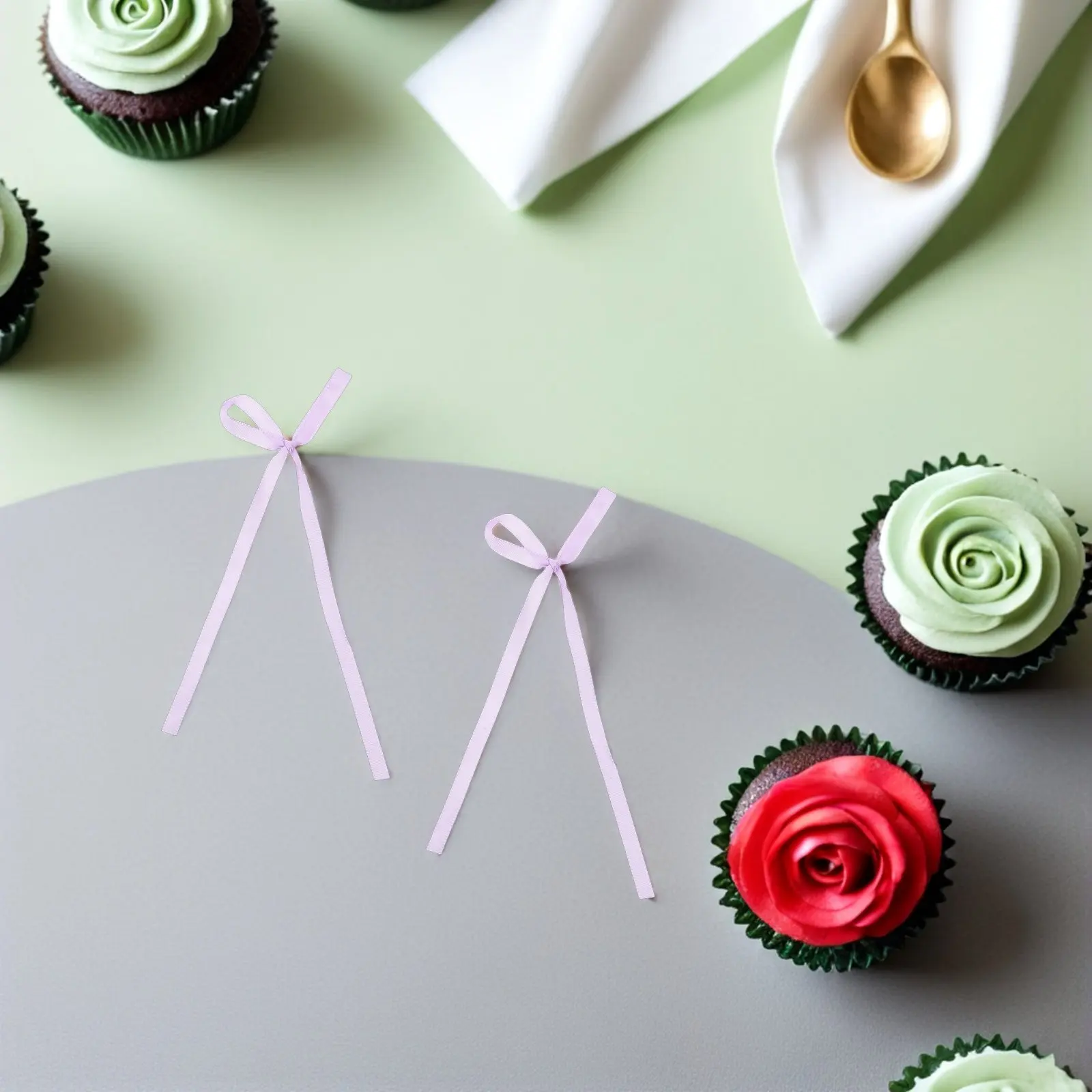 50Pcs Purple Cake Bowknot Toppers Polyester Decorative Bow Cupcake Picks for Birthday Bridal Shower Wedding Party Cake