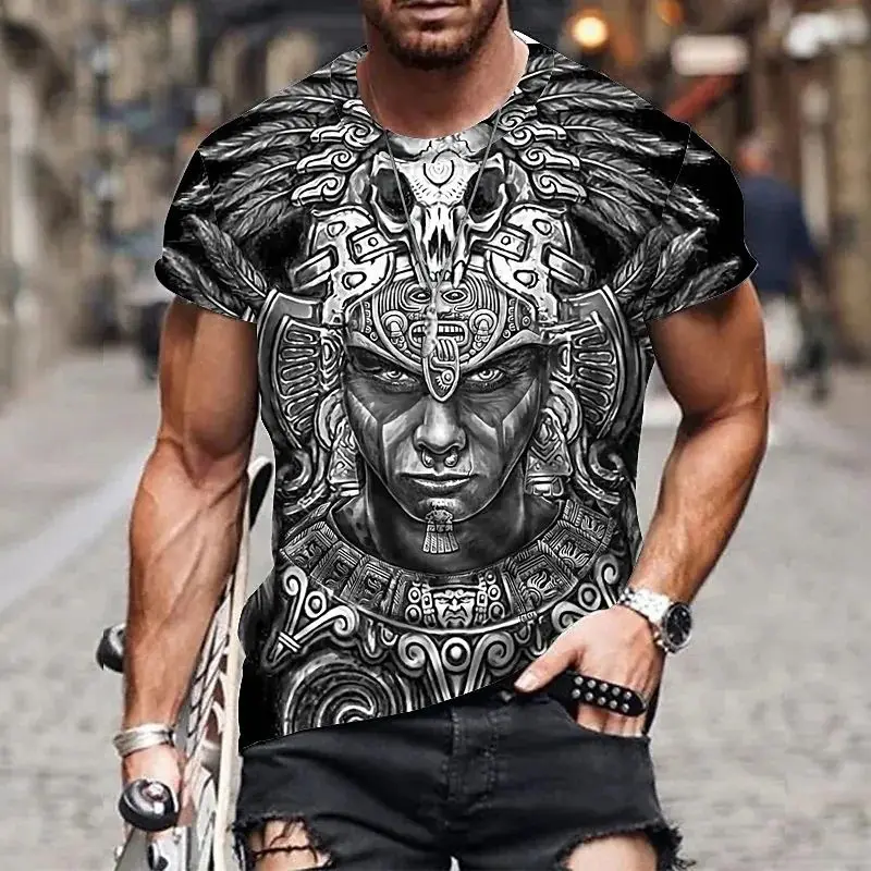 Camiseta con patrón de motocicleta clásica Vintage para hombre, 3d Camiseta con estampado, cuello redondo, manga corta, tendencia de personalidad