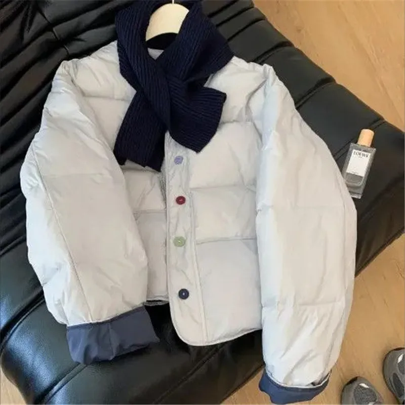 

Женская короткая теплая куртка с круглым вырезом на хлопковой подкладке, пальто, зима 202, женская свободная корейская куртка больших размеров, нежная верхняя одежда с подкладкой