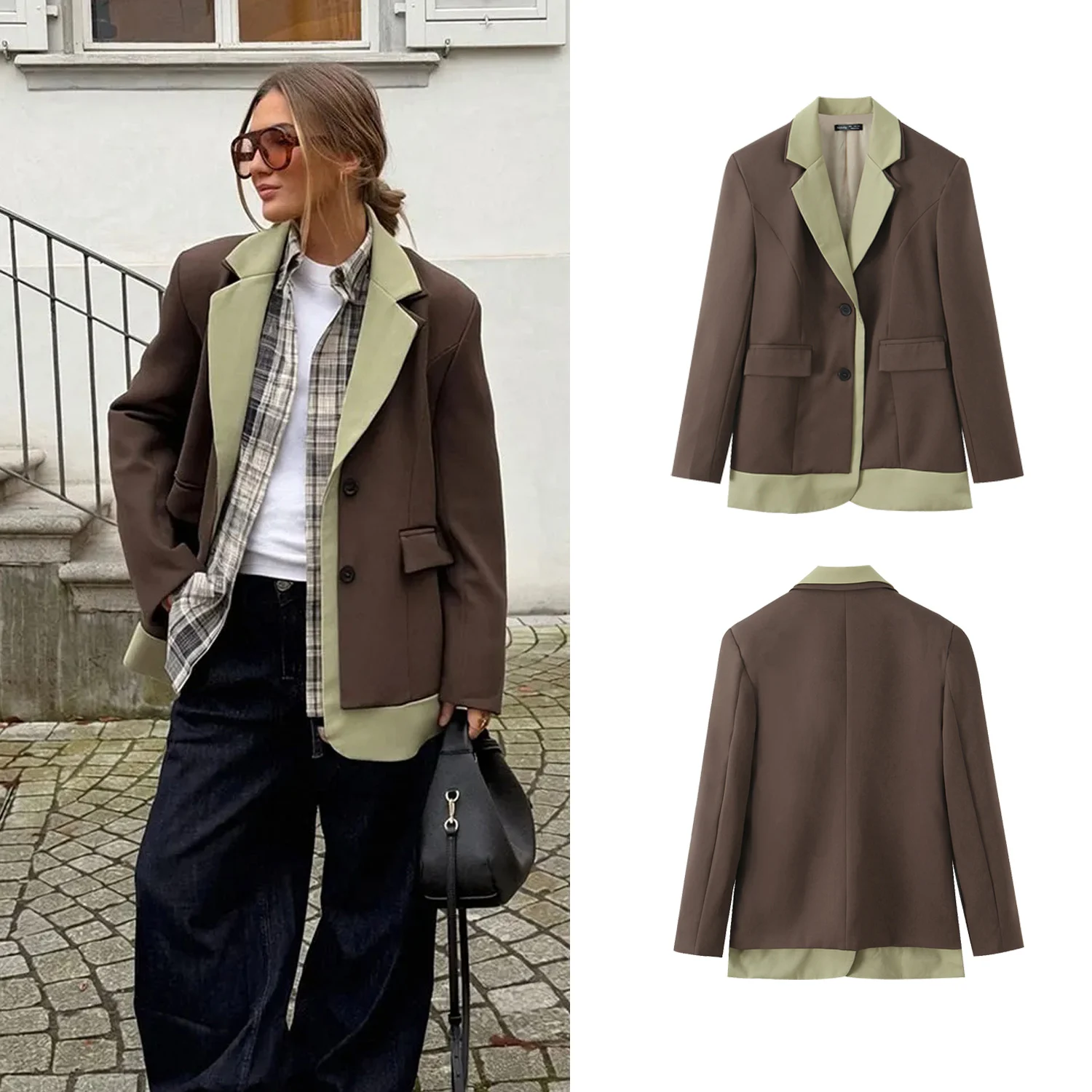 

Женский повседневный пиджак-блейзер в стиле пэчворк, весна-осень, однобортный, с длинным рукавом, костюмный пиджак, шикарная верхняя одежда в уличном стиле