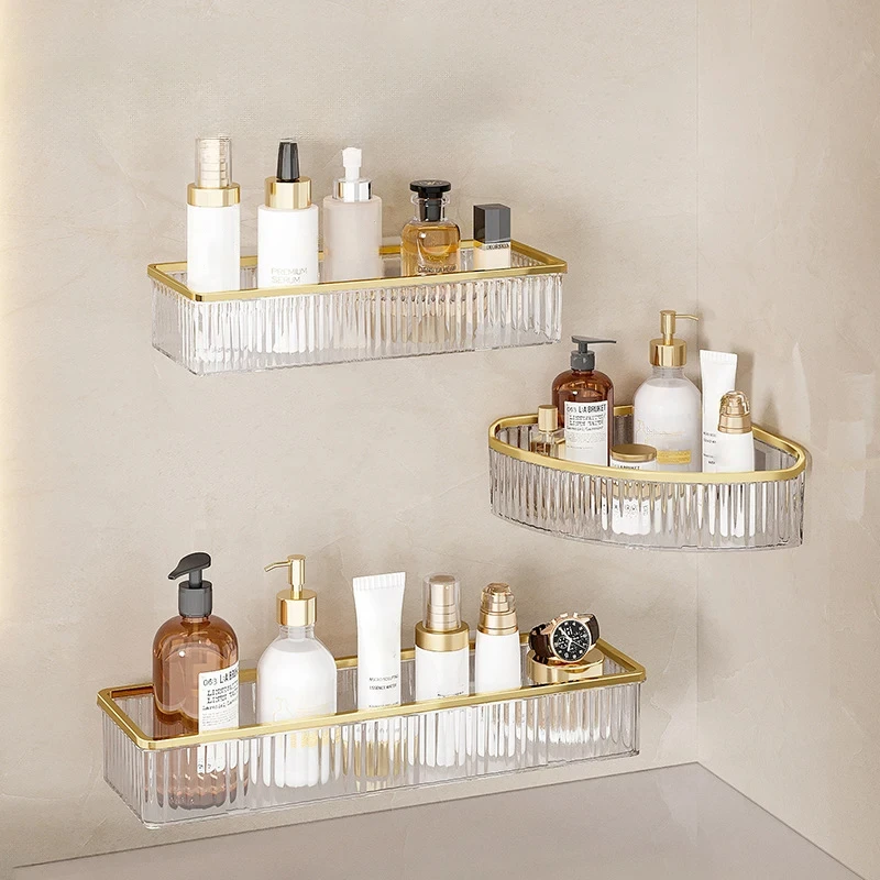 Household Bathroom Shelves Without Drilling Makeup Organizer Acryl Corner Shelf Items Bathroom Storage Rack Shampoo Holder