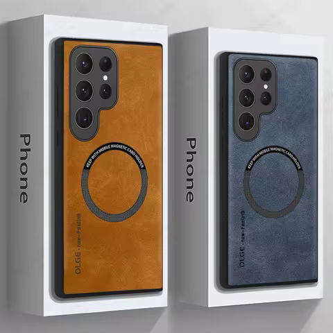 Luxury Leather Magnetic Phone Case For Samsung S25 Ultra S24 S23 S22 S21 S20 FE Note 20 Ultra For Magsefa Wireless Charger Cover