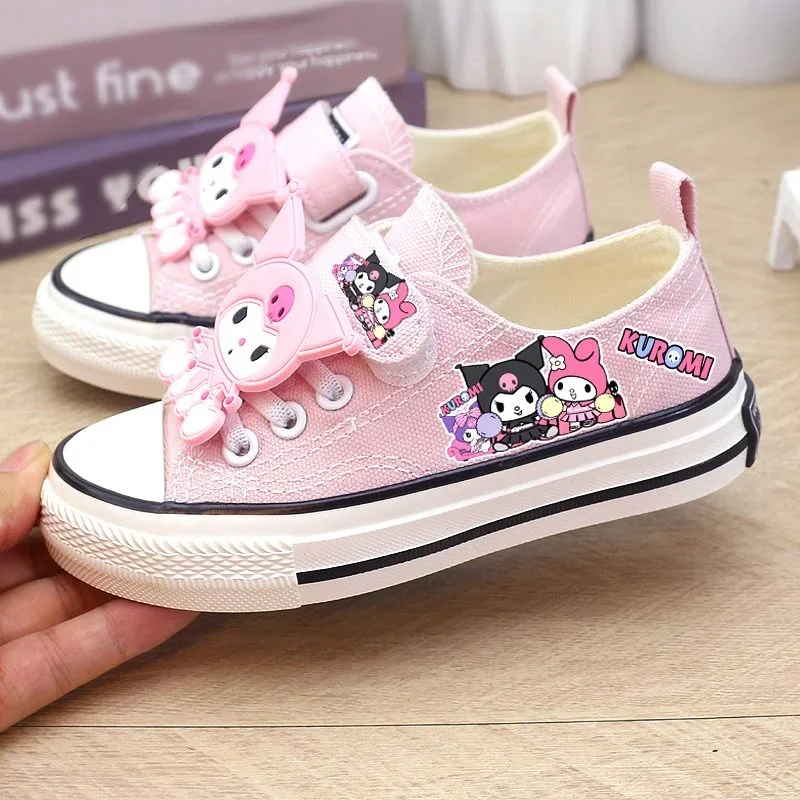 حار Kuromi فتاة حذاء قماش سانريو مرحبا كيتي Kawaii الطفل أحذية رياضية أحذية التزلج الكرتون هدية القماش أحذية منخفضة أعلى أحذية رياضية