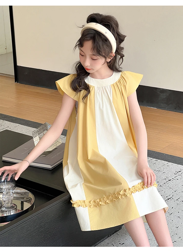 Neues Sommerkleid in hoher Qualität für Kinder, ärmelloses Patchwork-Baumwollkleid für junge Mädchen im Alter von 5 6 7 8 9 10 11 12 13 14 Jahren. – Detail 10