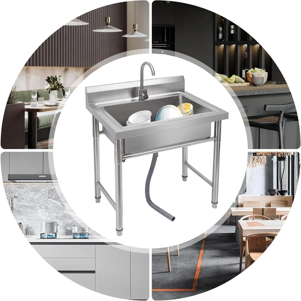Single Compartment Stainless Steel Freestanding Utility Sinks, Tableware Portable Sink, Multi-Purpose Commercial Sinks, Restaura