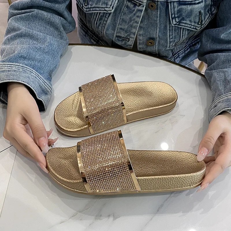 New Rhinestone Women Slippers Flip Flops Summer Women Crystal Diamond Bling Beach Slides Sandals Casual Shoes Slip On Slipper