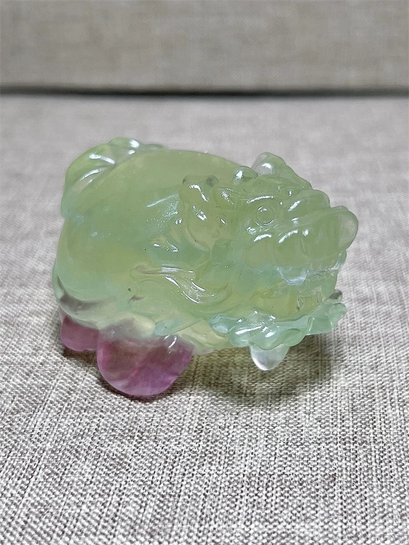 Natura Fluorite Dragon Turtle Carving Rain Bow Free Form  Carving Reiki Healing Stone Home Decoration Exquisite Gift