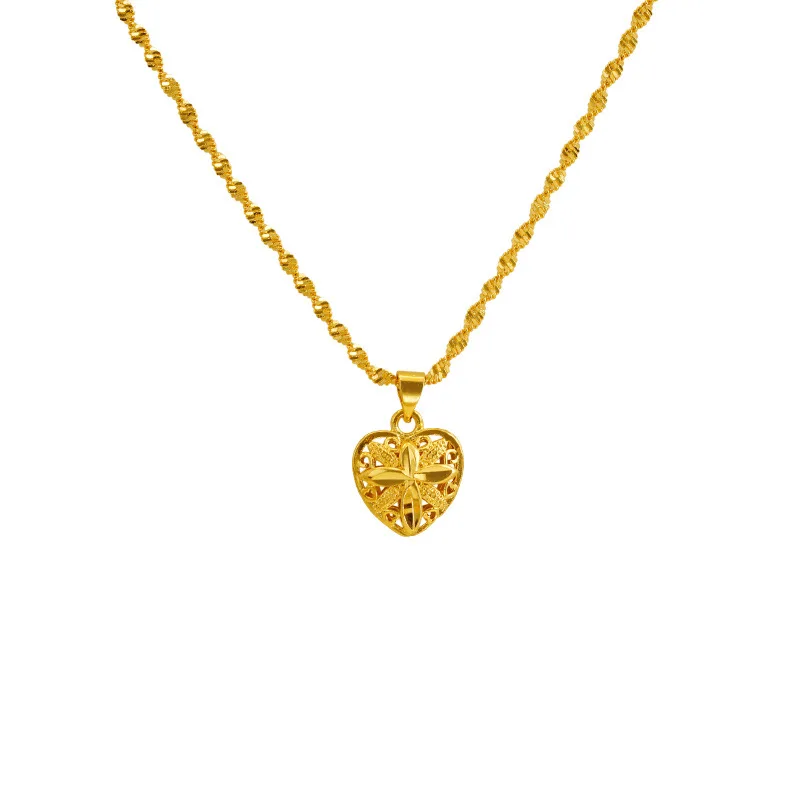 Vietnamese Gold Plated Non Fading Vintage Heart Necklace Jewelry Wedding Supplies Festival Gift for Girlfriend
