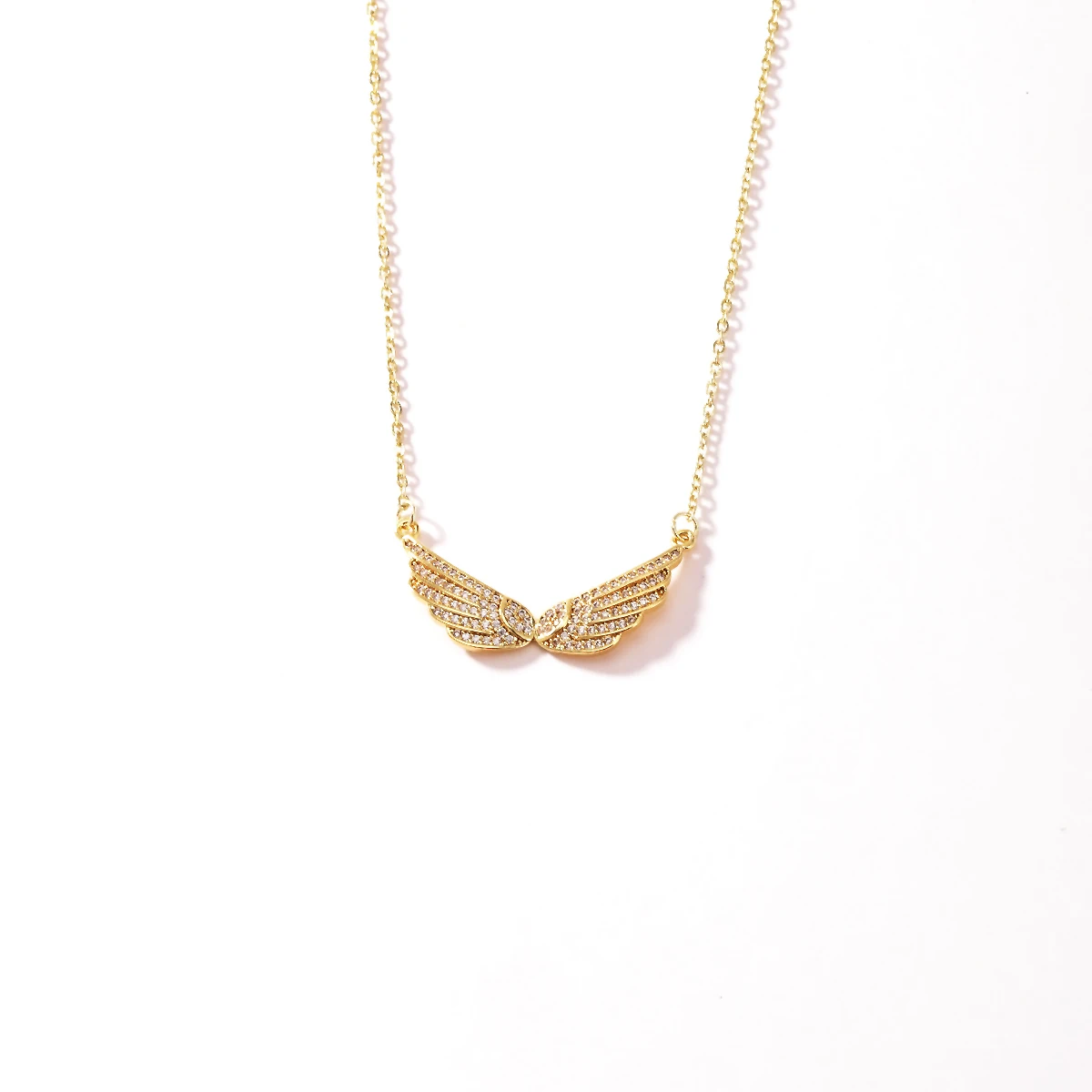 Engelsflügel-Halskette Vollbesetzt mit Zirkonia Feder-Anhänger Edelstahlkette Gold Silber Mehrfarbig Türkis Rosa Kristall Choker
