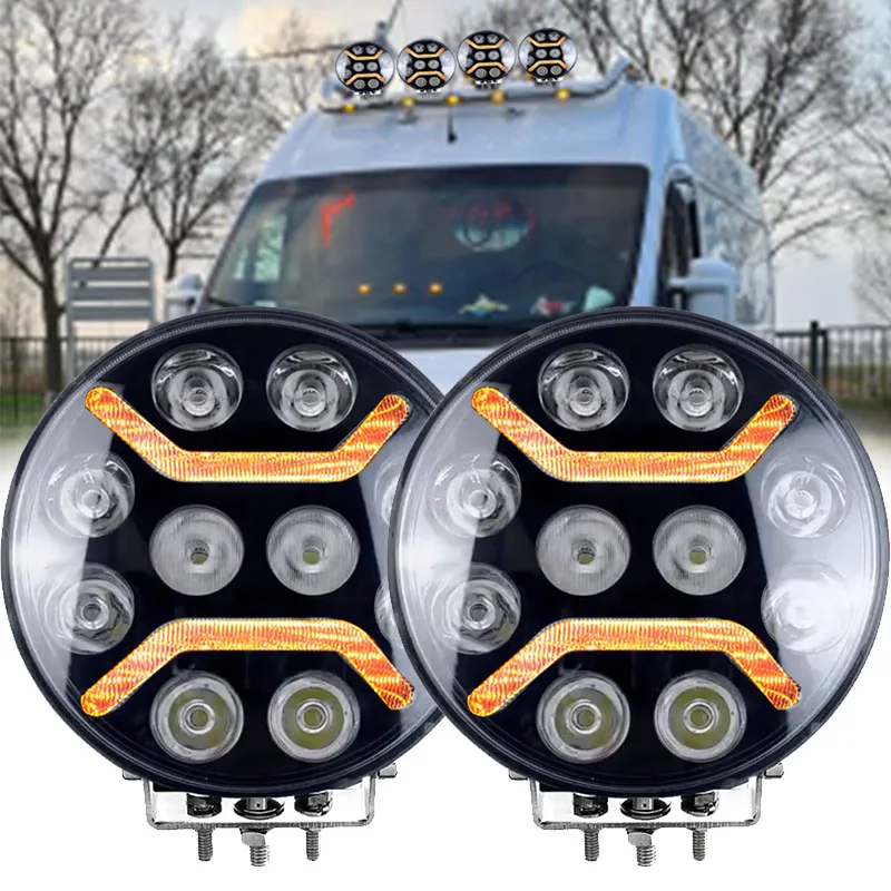 9 Inch LED Work Light Round Spot Offroad Driving Lamp DRL For Jeep RV ATV UAZ SUV Truck Tractor 4WD 4x4 Waterproof Shock-proof