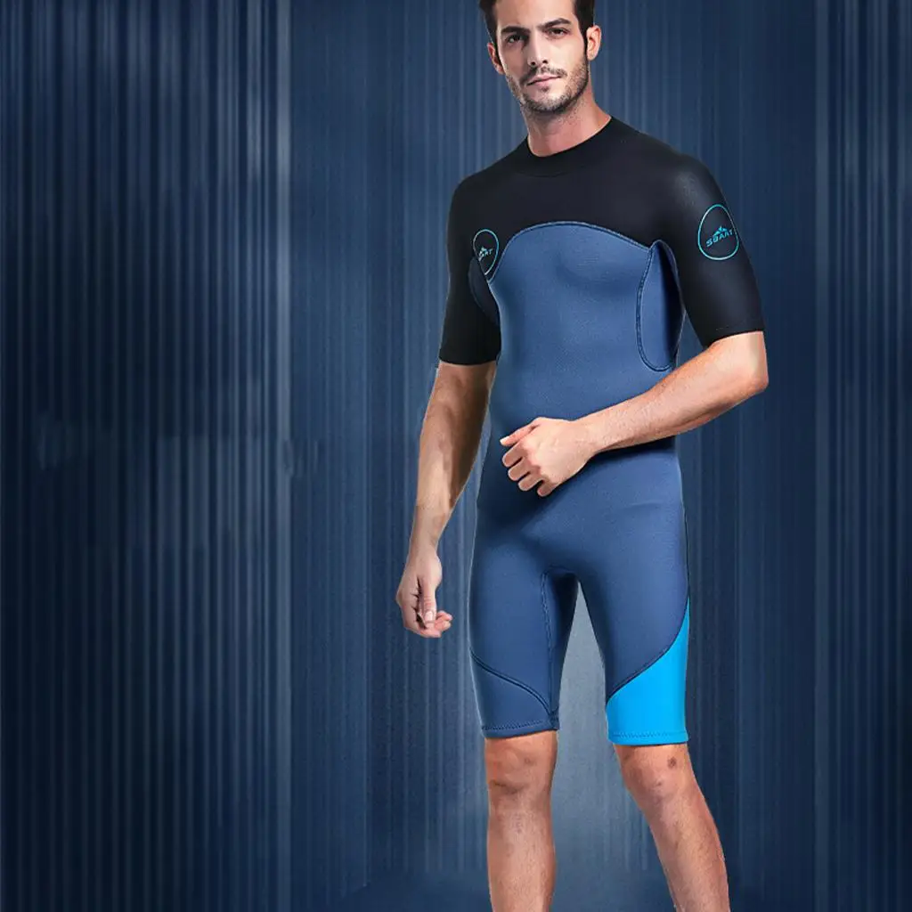 Mens 2mm Shorty Rubber Wetsuit, Keep Warm Diving Suit Back Zip Wetsuit for