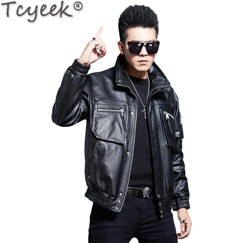 Tcyeek chaqueta De cuero genuino para hombre 2024 capa superior De piel De vaca abrigo primavera otoño ropa elegante chaquetas De motocicleta para hombre chaqueta De cuero